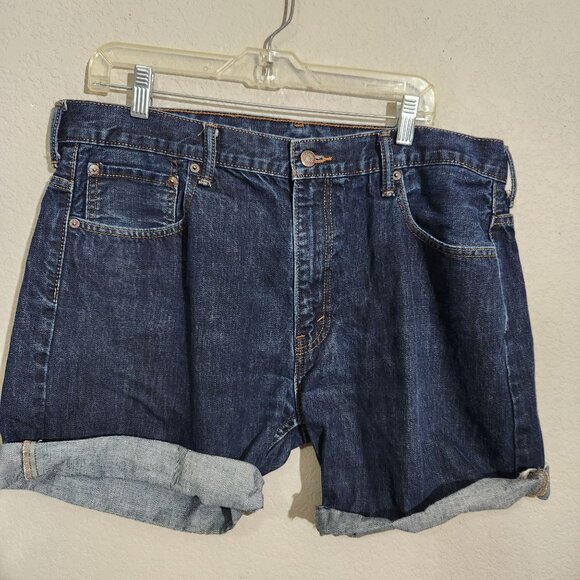 Levis 569 Denim Jean Shorts W36 Dark Wash Cut off Jeans - Picture 3 of 12
